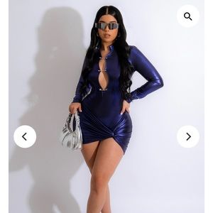 Purple Metallic Wrap Around 3 Pin Mini Dress
